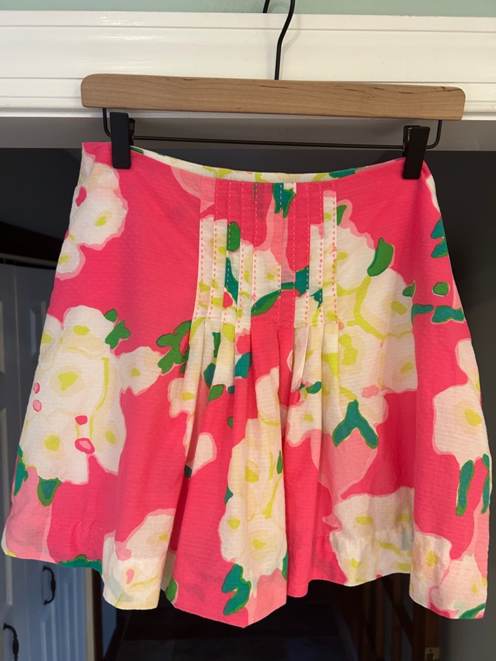 Vintage Lilly Pulitzer Cotton Silk Print Mini Skirt Sz 6 Hot Pink White Floral